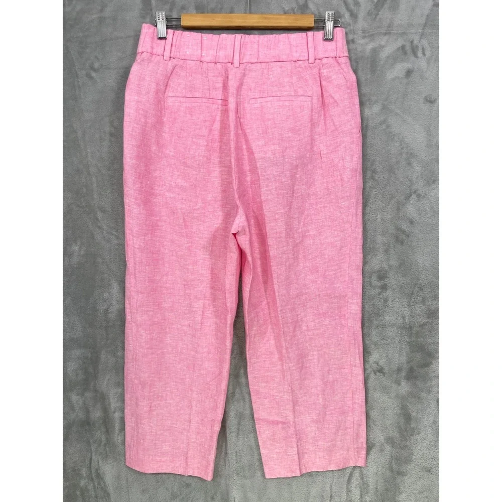 Talbots Bristol Crop Pants Women Size 6 Pink 100% Linen  Wide Leg 23